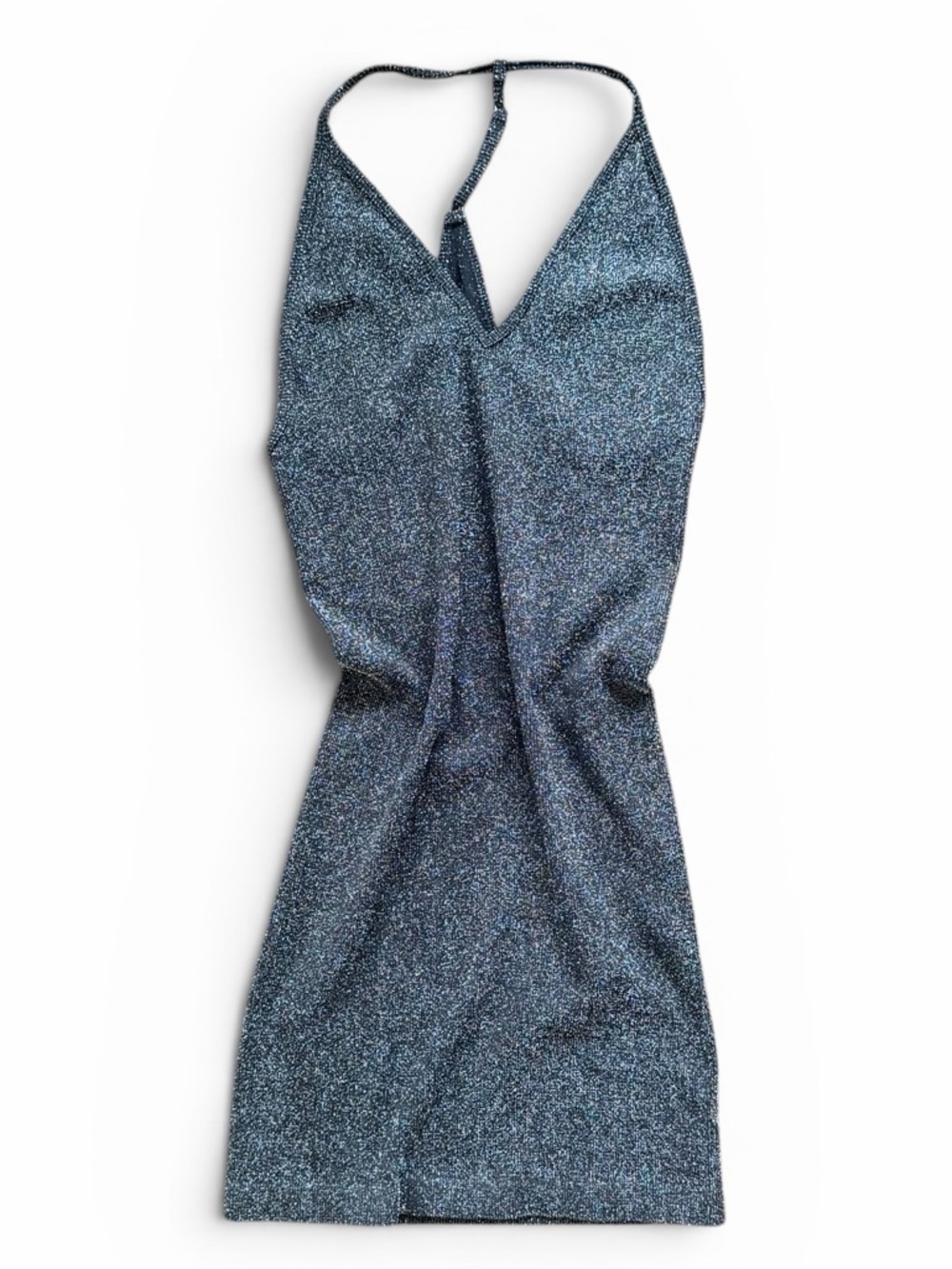 Sparkle Halter Mini Dress in Charcoal Black with Adjustable Straps